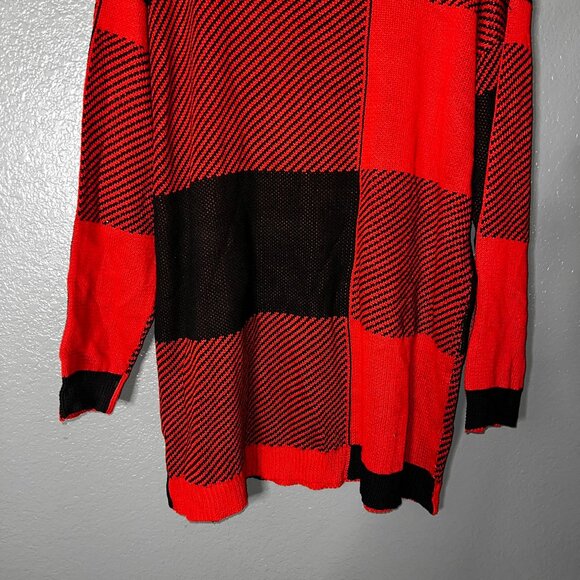 Women’s XXL Red Black Colorblock Knit Sweater Long Sleeve Cozy Pullover - Picture 3 of 9